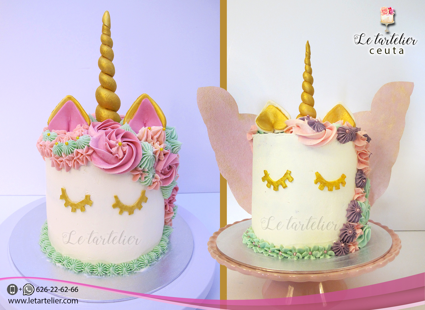 Tarta unicornio con alas. Unicorn cake. Le tartelier Ceuta.